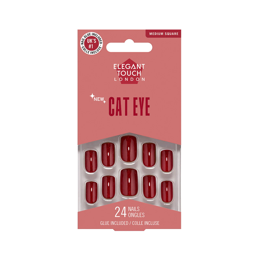Elegant Touch Gel Finish Nails Cat Eye - Scarlet Shimmer (24 Pack)
