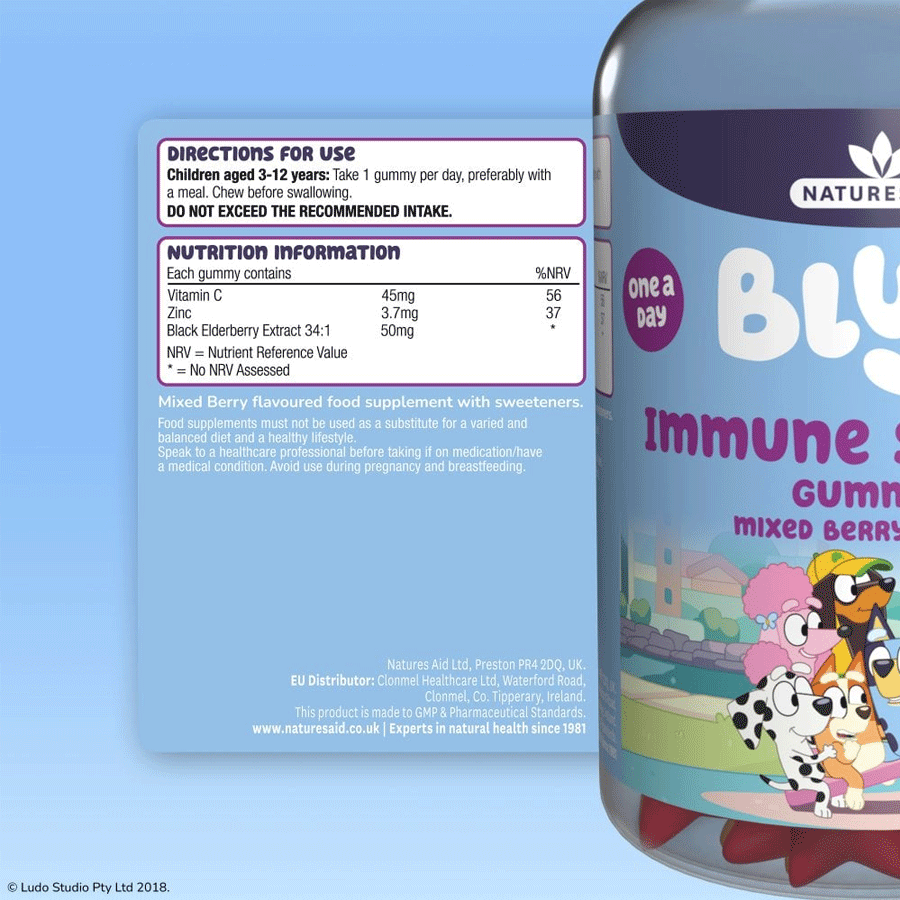 Bluey Immune Support Gummies Mixed Berry Flavour (30 Gummies)
