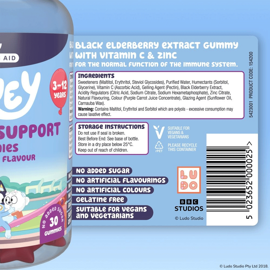 Bluey Immune Support Gummies Mixed Berry Flavour (30 Gummies)