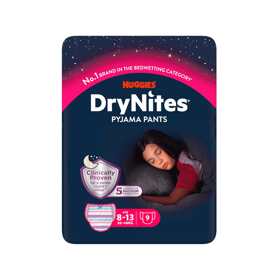 Huggies DryNites Pyjama Nappy Pants Girls Age 8-13 (9 Pack) - Price