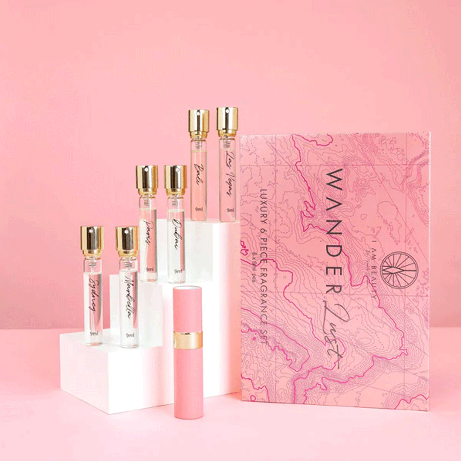 I AM Beauty Wanderlust: A Luxury 6 Piece Designer Inspired Fragrance Gift Set with Holder
