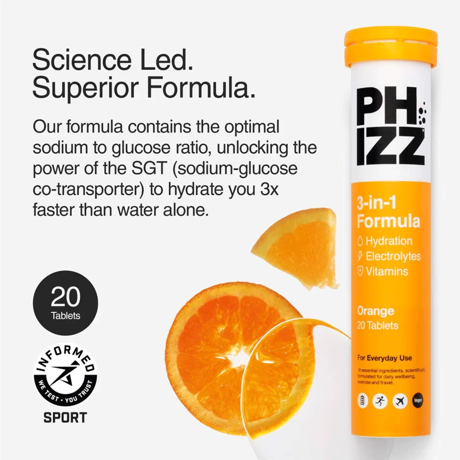 Phizz Orange 3-in-1 Hydration, Electrolytes and Vitamins Effervescent (20 Tablets)