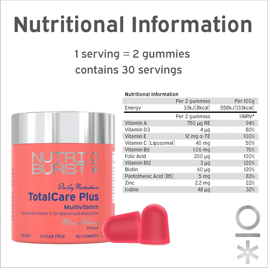 Nutriburst TotalCare Plus Multivitamin Burst Mixed Berry Gummies (60 Pack)