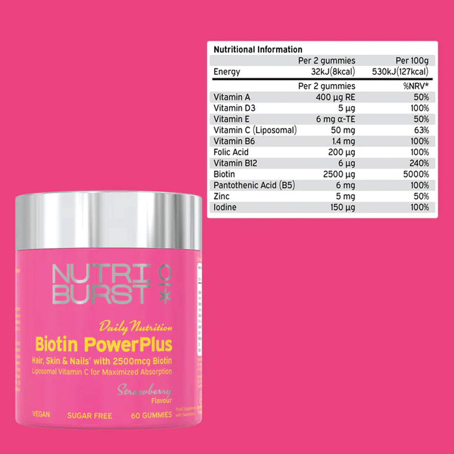 Nutriburst Biotin Powerplus Strawberry Gummies (60 Pack)