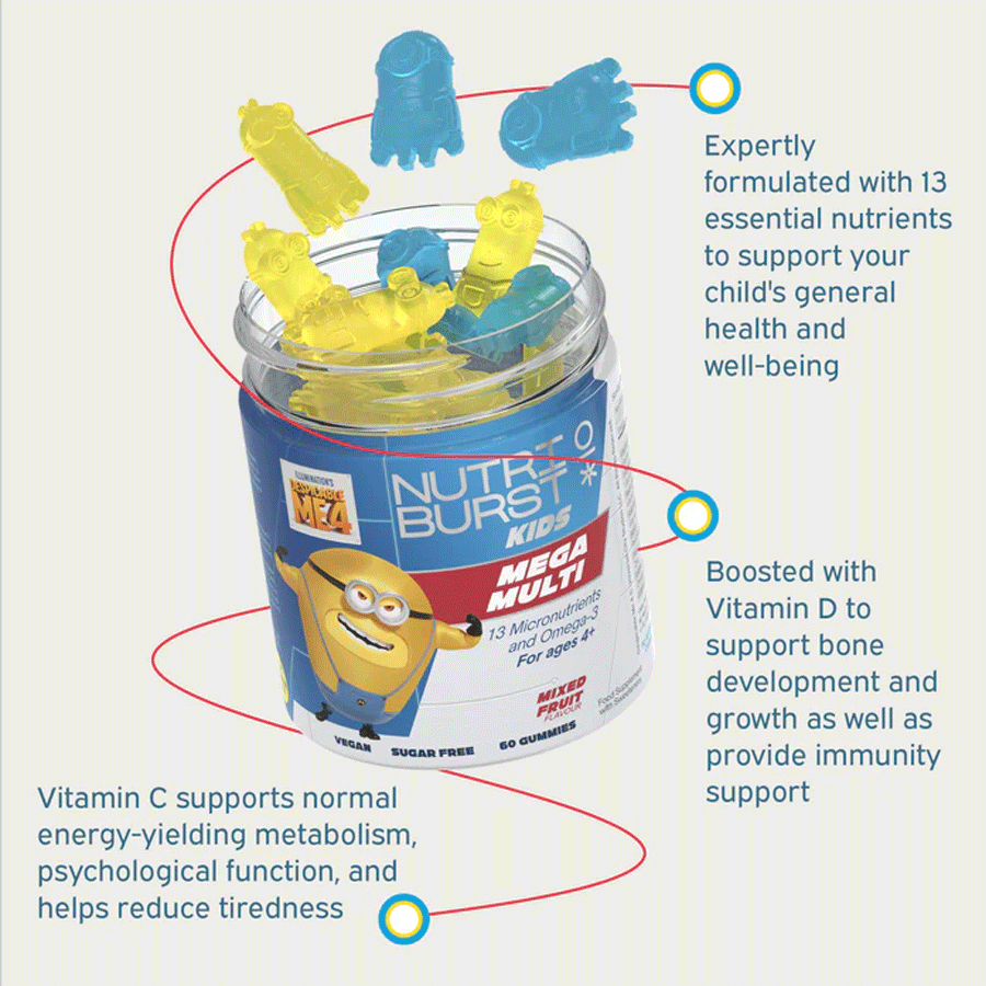 Nutriburst Minions MEGA Multi Vitamins for Kids Mixed Fruit Gummies (60 Pack)