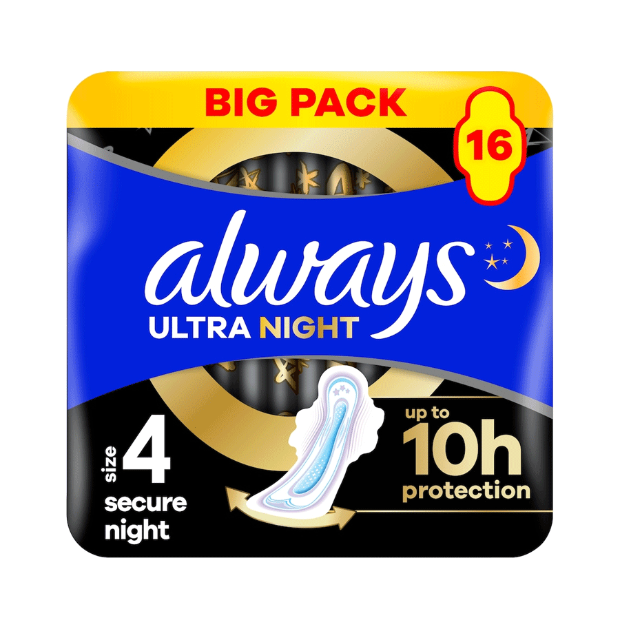 Always
          
          
        
      
   
    
 Always Ultra Pads Secure Night Extra - Size 4 Wings (16 Pack) - Price