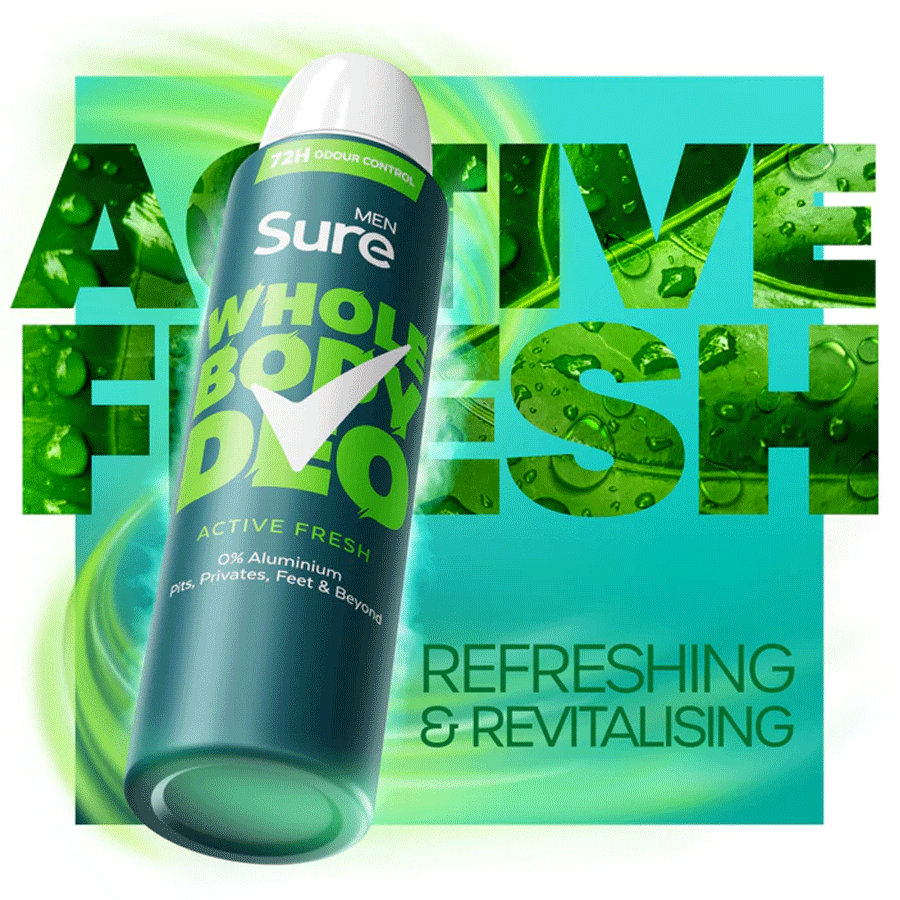 Sure Men's Whole Body Deodorant Spray Active Fresh 150ml