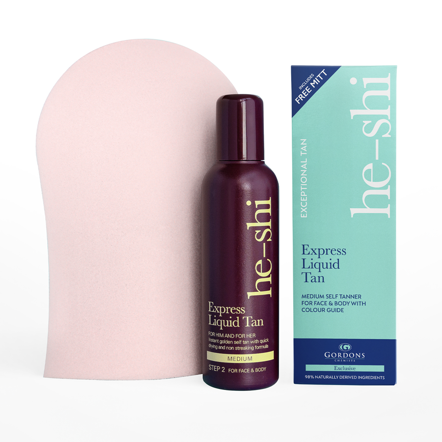 He-Shi Express Liquid Tan (Medium) 150ml & Tanning Mitt - Price