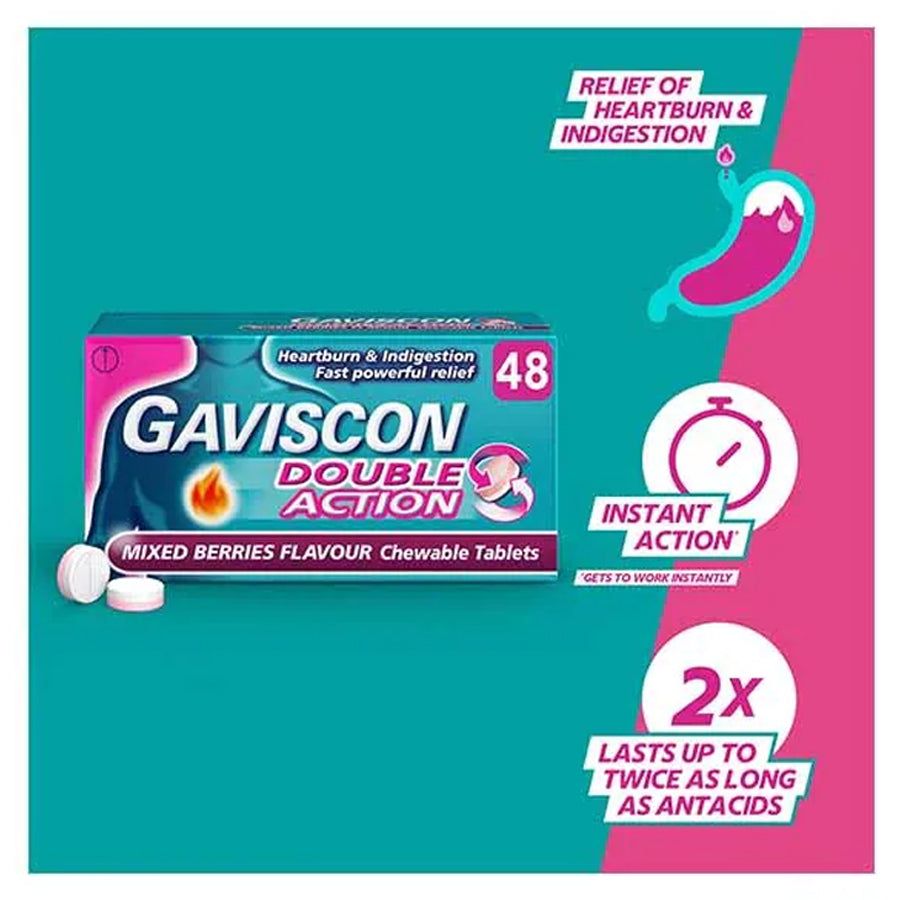 Gaviscon Double Action Mixed Berry Tablets (48 Pack)