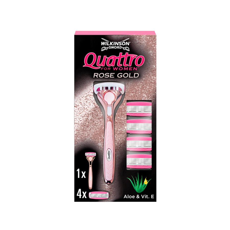 Wilkinson Sword Quattro For Women Rose Gold Metal Razor (5 Blade Refills)