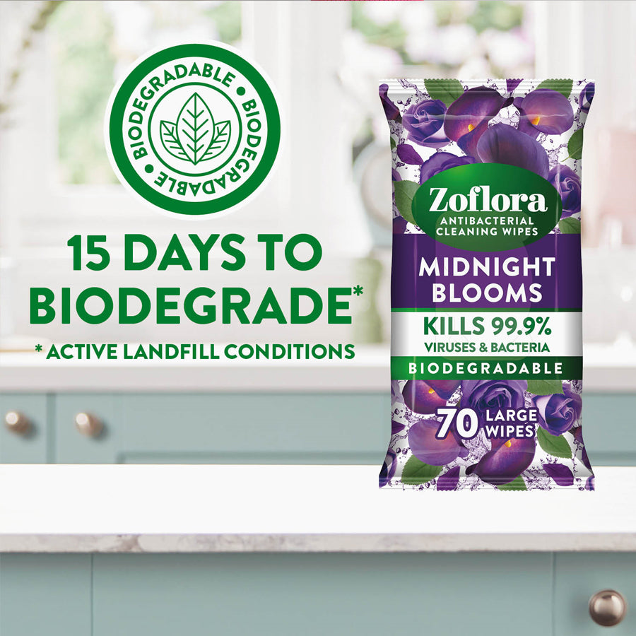 Zoflora Midnight Blooms Multi-Surface Cleaning Wipes (70 Pack)