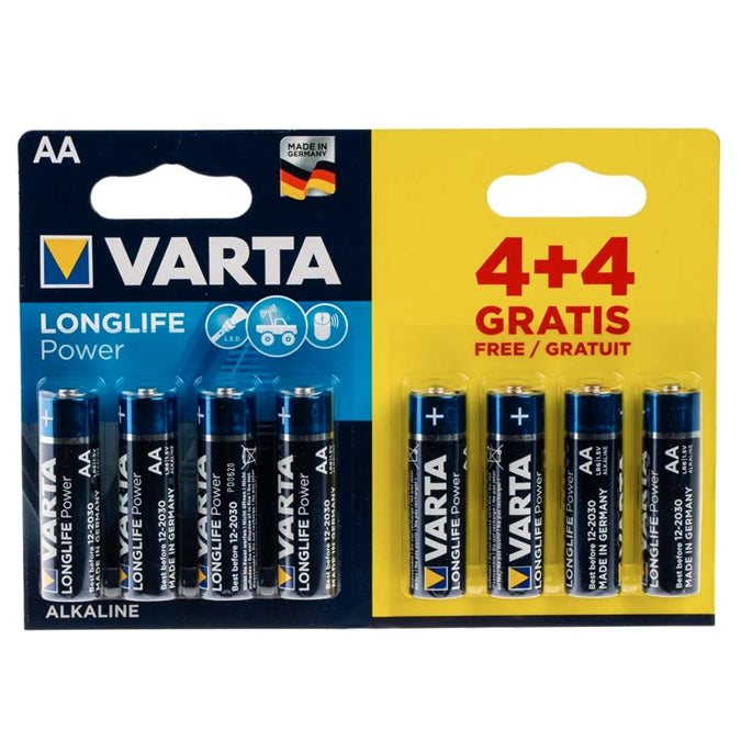 Varta Longlife Power Alkaline AA Batteries (4 + 4 Free) - Price