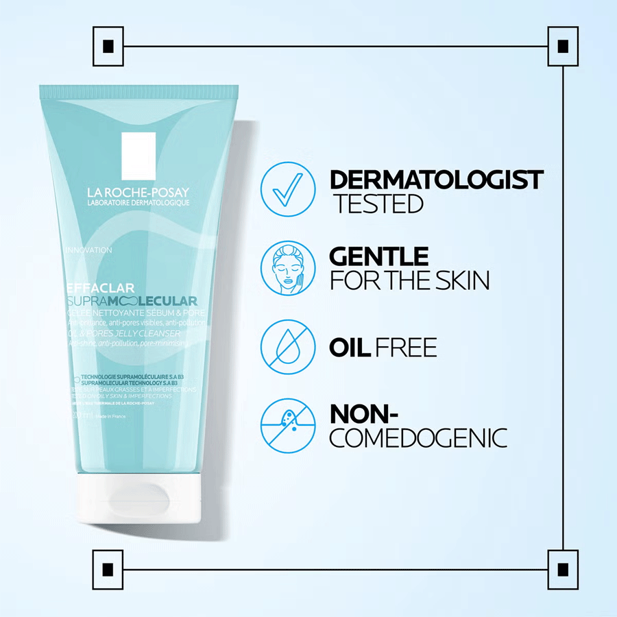 La Roche-Posay Effaclar Supramolecular Face Jelly Cleanser for Oily Skin & Visible Pores with Salicylic Acid & Niacinamide 200ml