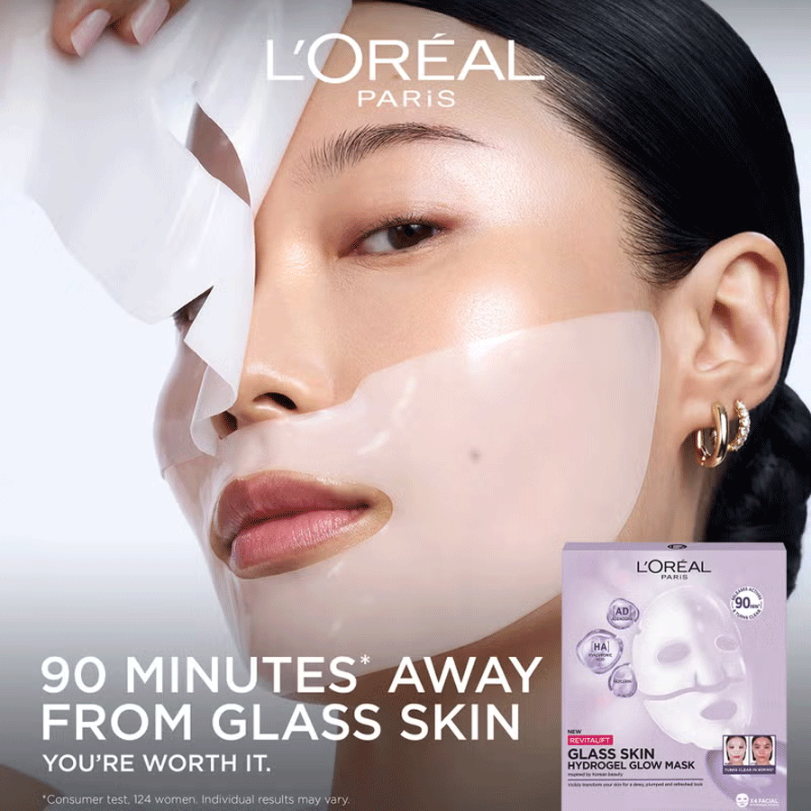 L'Oréal Paris Revitalift Filler Glass Skin Hydrogel Glow Mask (4 Pack)