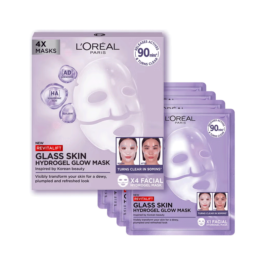 L'Oréal Paris Revitalift Filler Glass Skin Hydrogel Glow Mask (4 Pack)