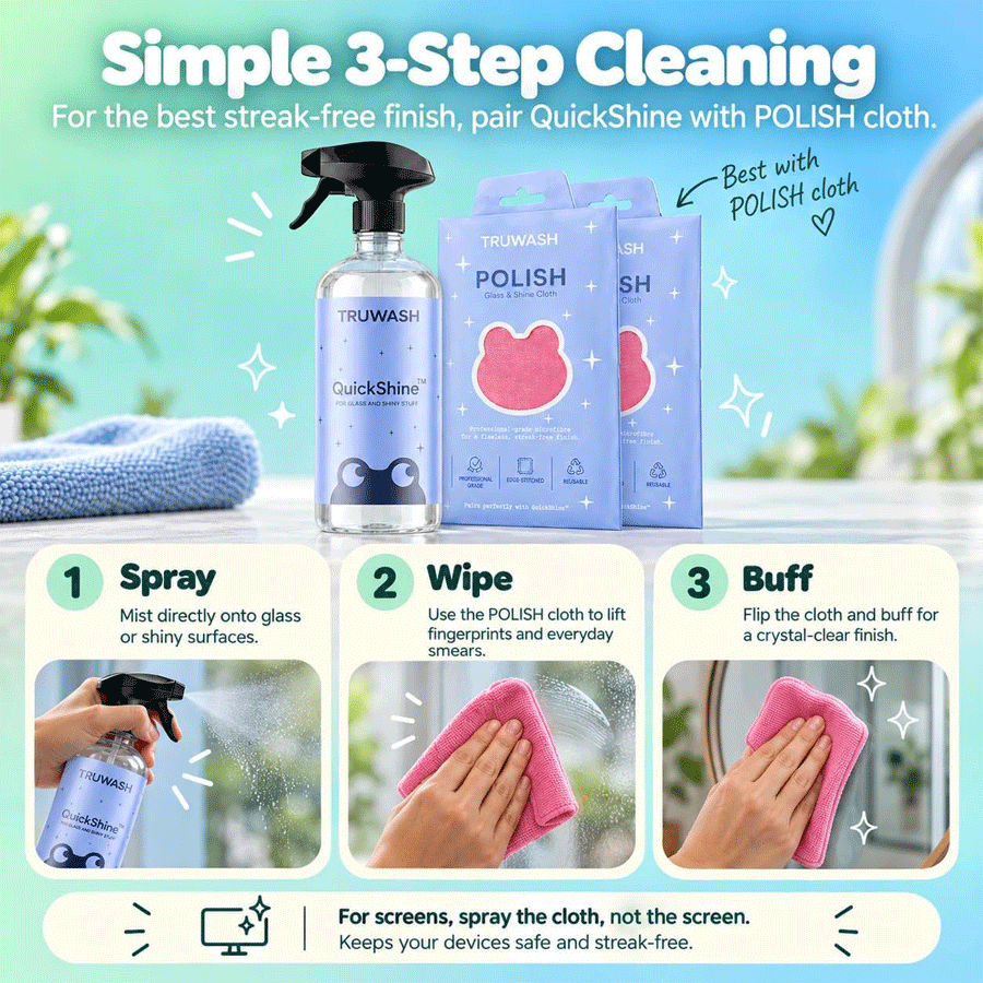 TruWASH QuickShine Glass & Shiny Stuff Cleaner 750ml