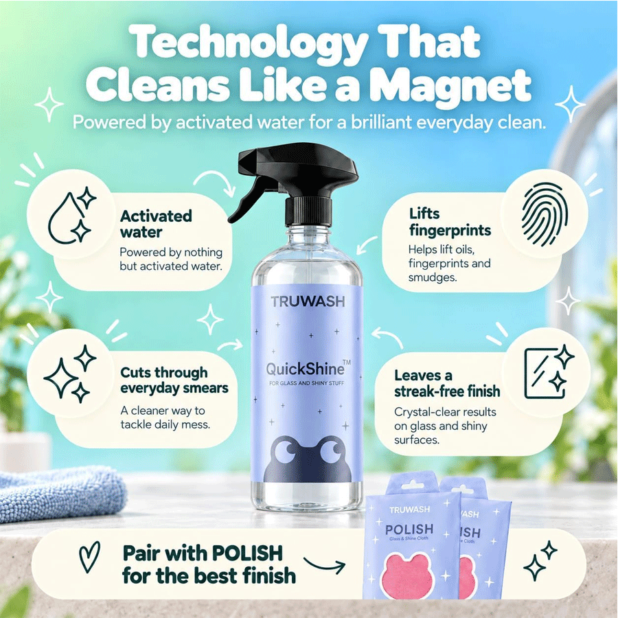 TruWASH QuickShine Glass & Shiny Stuff Cleaner 750ml