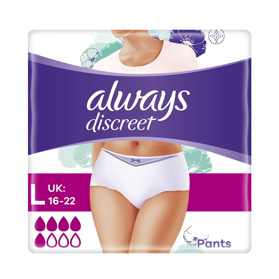Always Discreet Boutique Incontinence Sanitary Pants For Sensitive Bladder  Large 8 Pants, Womens Health, Womens Products, Sanitary Products, Pads,  Ladies, Female, Pee Pants