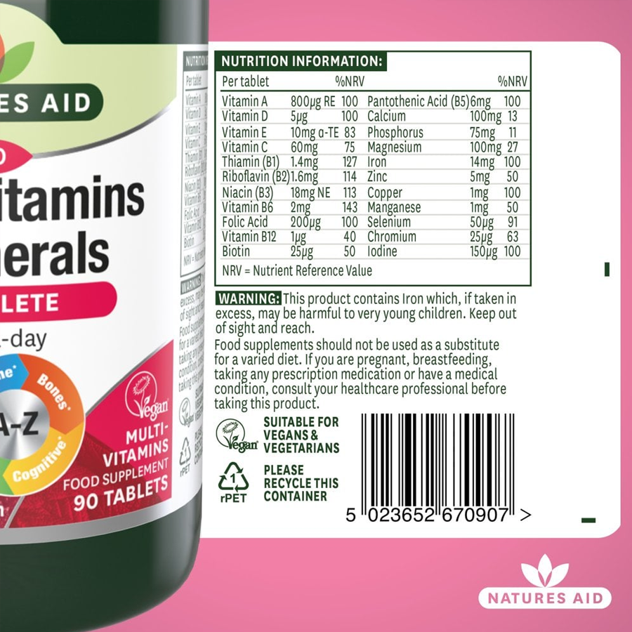 Natures Aid Complete Multi-Vitamins & Minerals (120 Tablets)