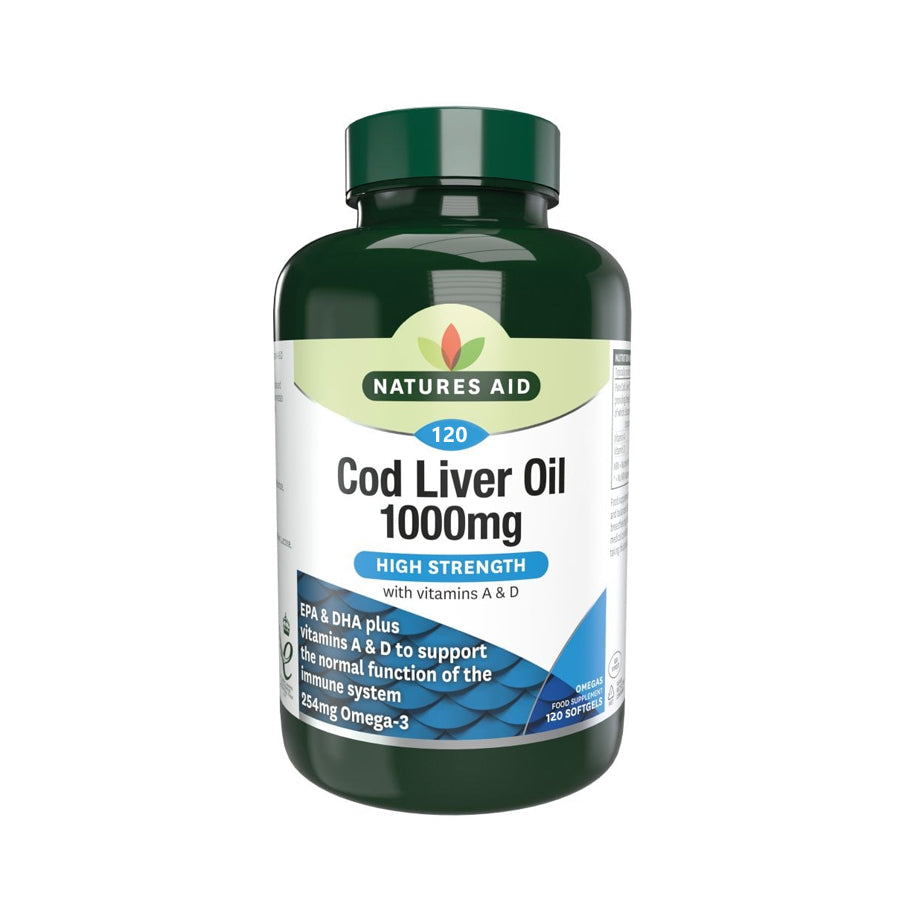 Natures Aid Cod Liver Oil 1000mg Softgels (120 Softgels | 33% Extra Free)