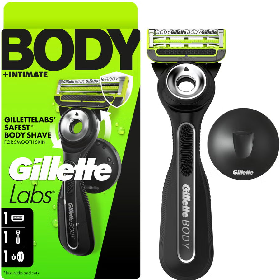 Gillette Labs Body+ Intimate Razor with Magnetic Shower Hanger, Handle + 1 Cartridge