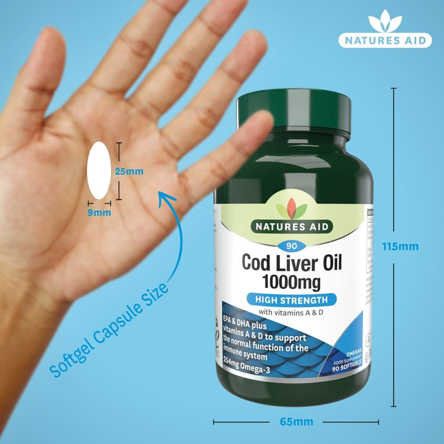 Natures Aid Cod Liver Oil 1000mg Softgels (240 Softgels | 33% Extra Free)
