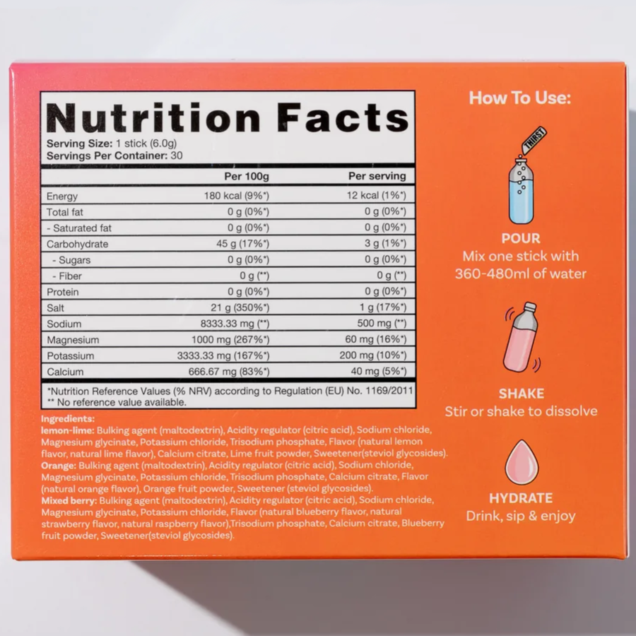 THIRST Electrolyte Drink Mixed Flavour Box (contains 30 x 5g Sachets)